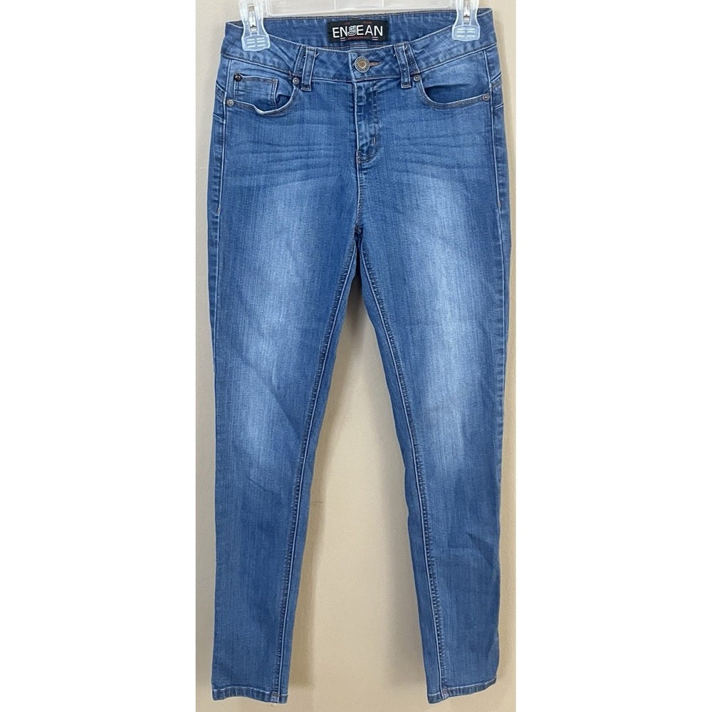 Enjean Denim Co Jeans Womens 7 W27 L28 Mid Rise Skinny Medium Wash Stretch Denim